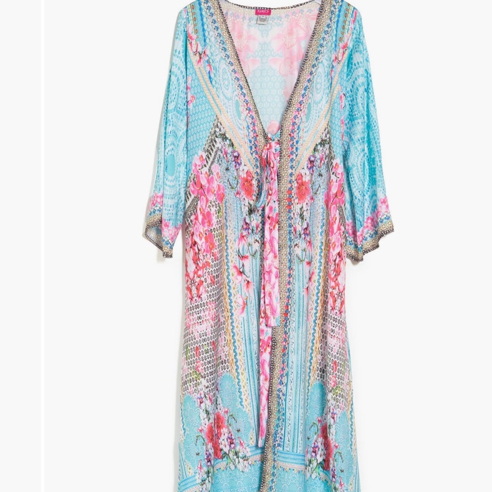 Elegant Floral Swim Coverup in Blue and Pink